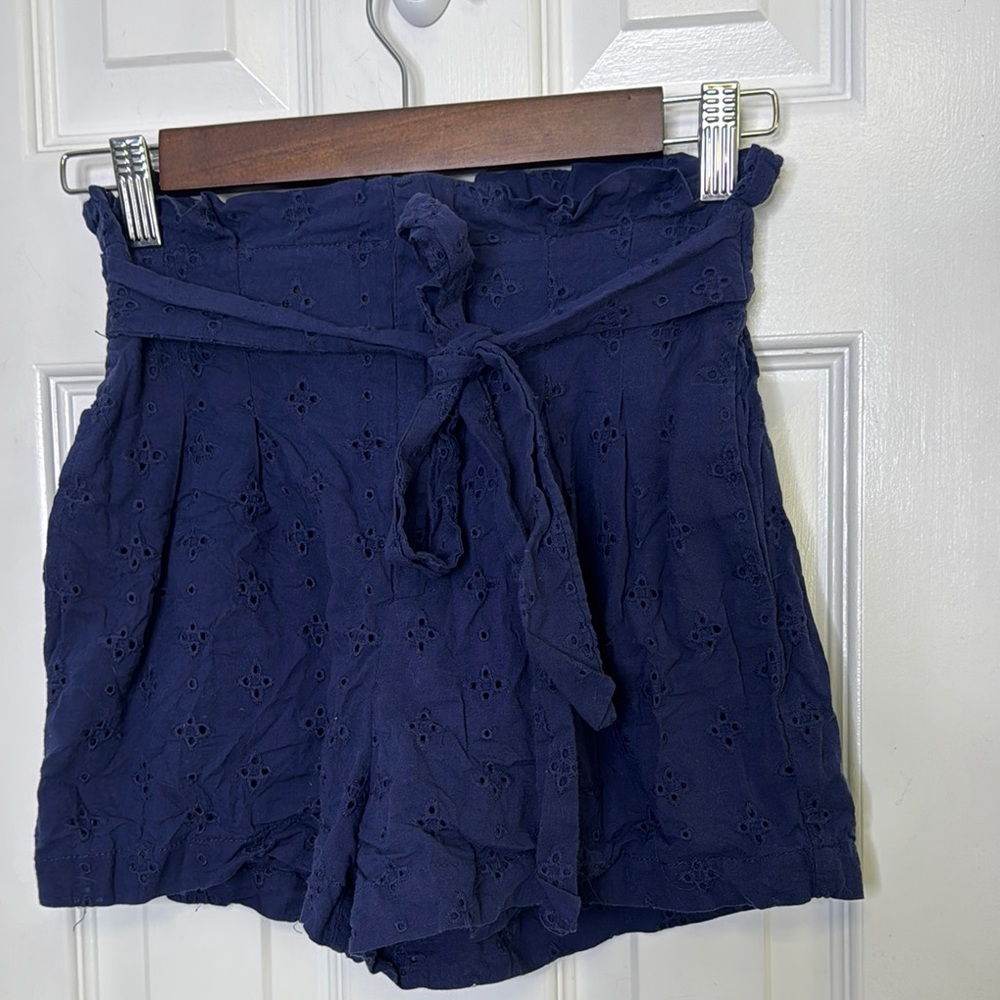Mi Ami High Waist Blue Shorts with Textured Knit - Picture 1 of 7